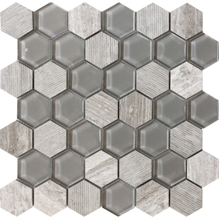 Apollo Tile Thunder Grey 4.92Sq.ft 11.8 in. X12 in. Glass&Marble Hexagon Mrbl Msic Tile, 5PK APLBL9903WGEC07